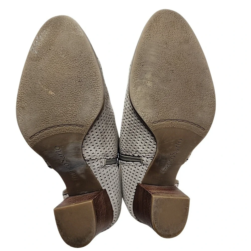Franco Sarto Ankle Booties 7.5M Women Taupe Perforated Leather Dale 2 Block Heel